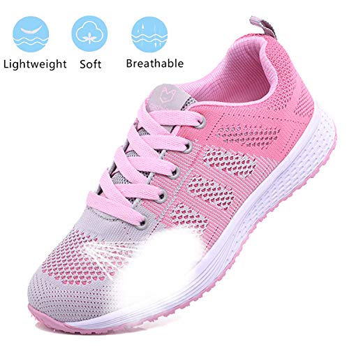 Youecci Zapatillas de Deportivos de Running para Mujer Deportivo de Exterior Interior Gimnasia Ligero Sneakers Fitness Atlético Caminar Zapatos Transpirable Rosa 35 EU