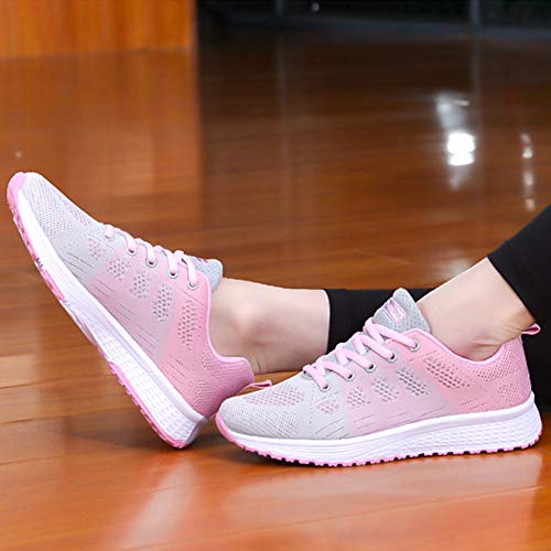 Youecci Zapatillas de Deportivos de Running para Mujer Deportivo de Exterior Interior Gimnasia Ligero Sneakers Fitness Atlético Caminar Zapatos Transpirable Rosa 35 EU