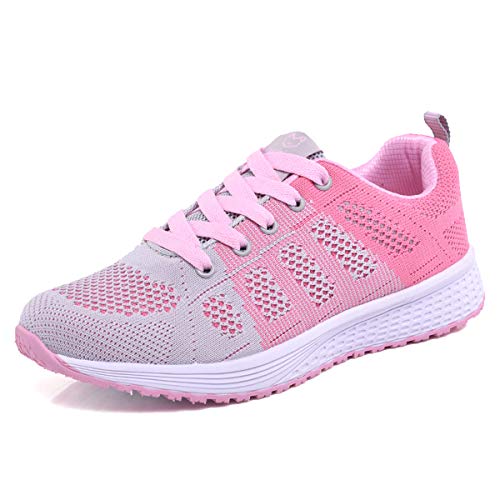 Youecci Zapatillas de Deportivos de Running para Mujer Deportivo de Exterior Interior Gimnasia Ligero Sneakers Fitness Atlético Caminar Zapatos Transpirable Rosa 35 EU