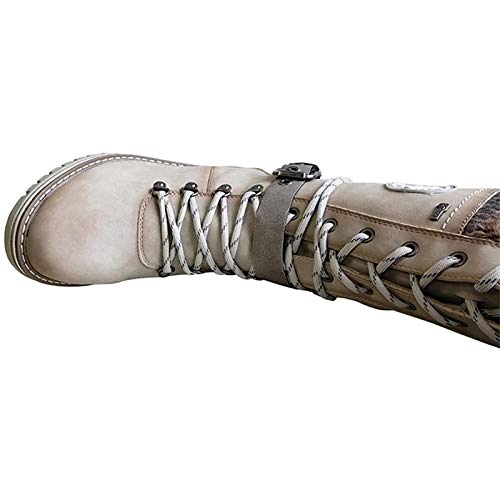 YSHUAI Botas de Altas para Mujer, Botas para Mujer, Botines de Hebilla de Punto, Botas de Becerro de Punto, Botas de Deslizamiento de Damas,Beige,EU40