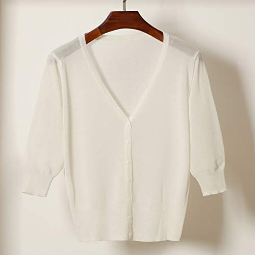 YUKNICO Cárdigan de Lino de Verano con Cuello en V Camisa de Punto agradablemente Fresca Párrafo de Loog Suéter Doble con Protector Solar