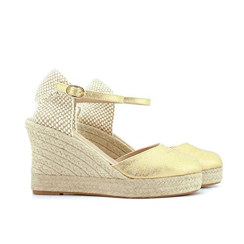 Yute Plataforma Alta 7 Cuerdas Cuña Esparto (38, Metal Oro)