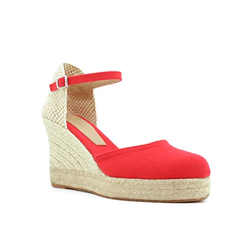 Yute Plataforma Alta 7 Cuerdas Textil Cuña Esparto (40, Rojo)