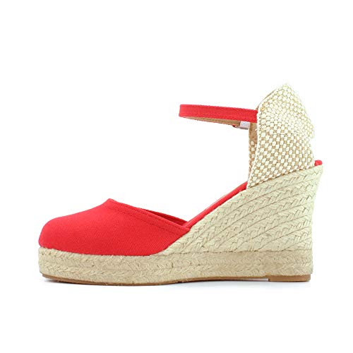 Yute Plataforma Alta 7 Cuerdas Textil Cuña Esparto (40, Rojo)