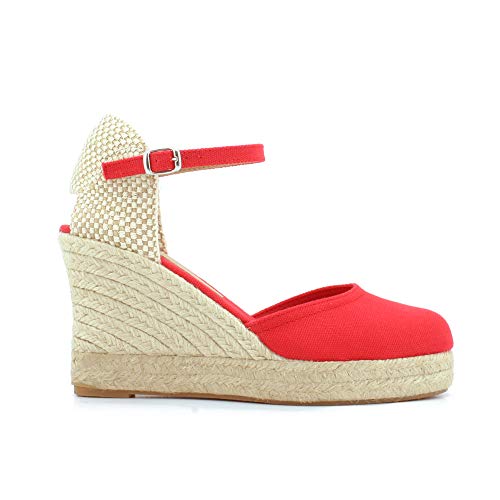 Yute Plataforma Alta 7 Cuerdas Textil Cuña Esparto (40, Rojo)