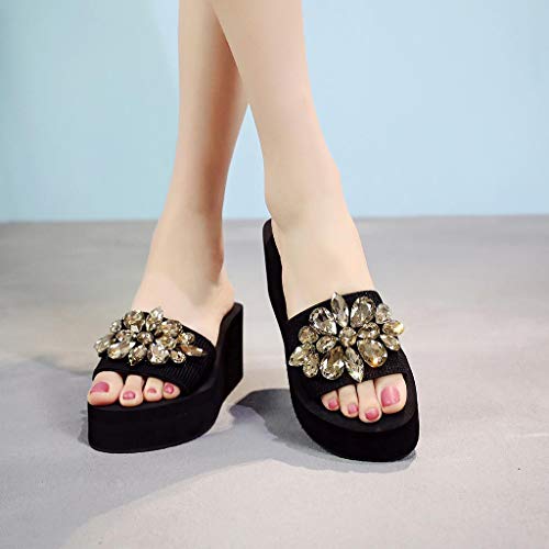 Yvelands Verano Primavera Mujeres Liquidación Señoras Chicas Cristal Cuñas Sandalias Zapatillas Zapatos de Playa (Oro,39)
