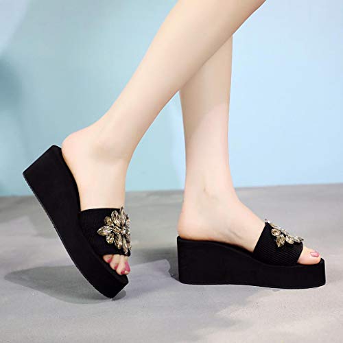 Yvelands Verano Primavera Mujeres Liquidación Señoras Chicas Cristal Cuñas Sandalias Zapatillas Zapatos de Playa (Oro,39)