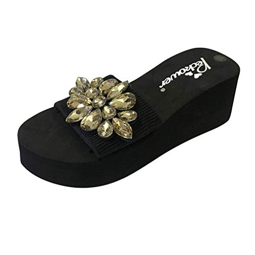 Yvelands Verano Primavera Mujeres Liquidación Señoras Chicas Cristal Cuñas Sandalias Zapatillas Zapatos de Playa (Oro,39)