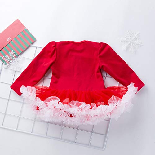 YWLINK 4PC Traje De Navidad Bebe NiñA Mono con Estampado De Cabeza De Ciervo Vestido Falda Princesa Tutu+Calcetines Manga De La Pierna+Banda para El Cabello+Zapatos De NiñO(Rojo,12-24 meses/80)