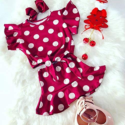 YWLINK Mezcla De AlgodóN Camiseta De Manga Corta con Estampado De Lunares En La Parte Superior De Los NiñOs+Falda Plisada De Lunares Conjunto De Dos Piezas Ropa Casual Conjuntos Bautizo Bebe Regalo