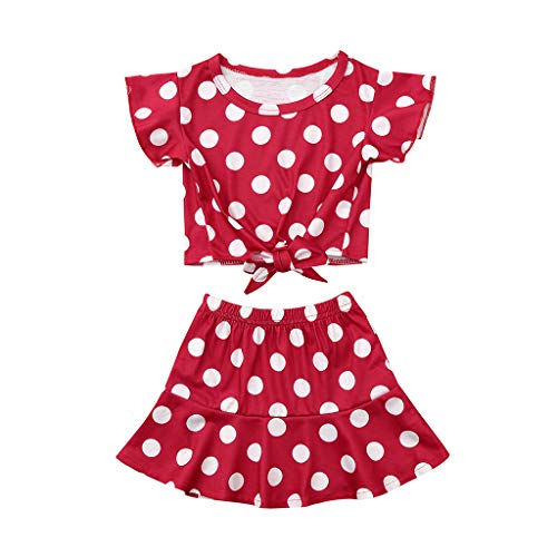 YWLINK Mezcla De AlgodóN Camiseta De Manga Corta con Estampado De Lunares En La Parte Superior De Los NiñOs+Falda Plisada De Lunares Conjunto De Dos Piezas Ropa Casual Conjuntos Bautizo Bebe Regalo