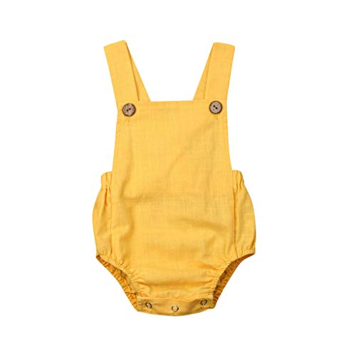 YWLINK Mono NiñA NiñO Verano Sin Mangas De Color SóLido BotóN A Rayas Mameluco Mezcla De AlgodóN Moda Linda Ocio Y Confort Traje De Escalada Regalo De Fiesta Aire Libre(X-Amarillo,18-24 meses/100)