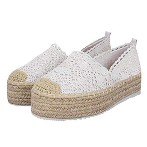 YWLINK Plataforma Hueca para Mujer Zapatos Casuales Color SóLido Transpirable CuñA Alpargatas Antideslizante CóModo Zapatos Romanos Bohemia TamañO Grande Fiesta Deportes Al Aire Libre(Blanco,40EU)