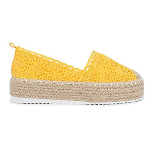 YWLINK Plataforma Hueca para Mujer Zapatos Casuales Color SóLido Transpirable CuñA Alpargatas Antideslizante CóModo Zapatos Romanos Bohemia TamañO Grande Fiesta Deportes Al Aire Libre(Amarillo,35EU)