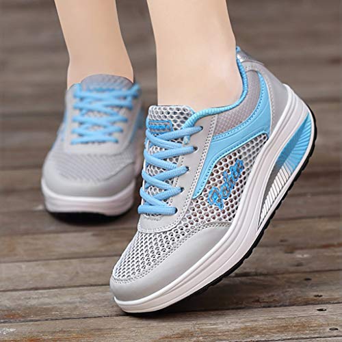 YWLINK Zapatillas De Deporte Transpirables De Malla Moda para Mujer Zapatos Ocasionales Zapatillas Estudiantes Fondo Grueso Fiesta De CumpleañOs Corriendo Ciclismo Antideslizante Regalo(Azul,39EU)