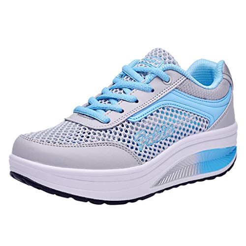 YWLINK Zapatillas De Deporte Transpirables De Malla Moda para Mujer Zapatos Ocasionales Zapatillas Estudiantes Fondo Grueso Fiesta De CumpleañOs Corriendo Ciclismo Antideslizante Regalo(Azul,39EU)