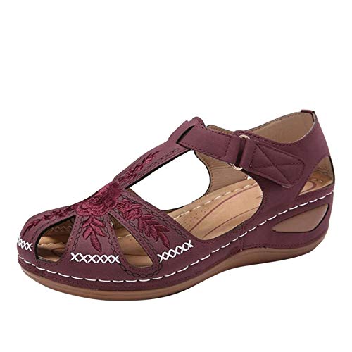 YWLINK Zapatos De CuñA para Mujer Verano Retro De Gran TamañO Ahueca hacia Fuera Los Zapatos Casuales Ligeros De Fondo Suave Antideslizante Zapatillas De Playa Baotou (Rojo, Numeric_39)