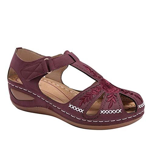 YWLINK Zapatos De CuñA para Mujer Verano Retro De Gran TamañO Ahueca hacia Fuera Los Zapatos Casuales Ligeros De Fondo Suave Antideslizante Zapatillas De Playa Baotou (Rojo, Numeric_39)