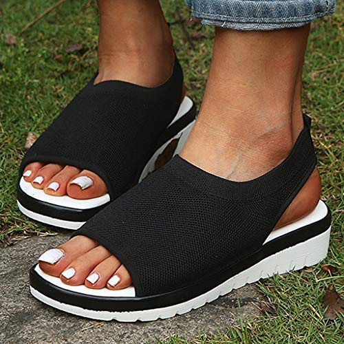 YWLINK Zapatos Mujer CuñA Moda TamañO Grande Transpirable con Malla Tejida Volando Zapatos Casuales Sandalias Fiesta En La Playa Antideslizante CóModo Baratos Verano del DíA De Miembro(Negro,37EU)