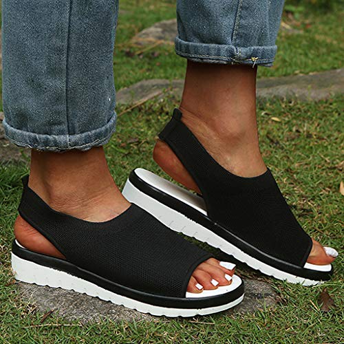 YWLINK Zapatos Mujer CuñA Moda TamañO Grande Transpirable con Malla Tejida Volando Zapatos Casuales Sandalias Fiesta En La Playa Antideslizante CóModo Baratos Verano del DíA De Miembro(Negro,37EU)