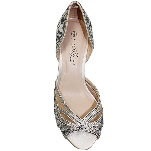 ZAFIRO BOUTIQUE FLR358 ZARA Malla Para Dama Diamante Peep Toe Sin Cordones Bajos Zapatos De Salón Con Tacón - Beige, 39