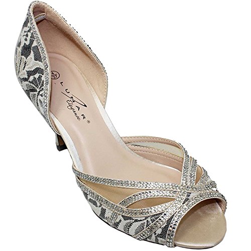 ZAFIRO BOUTIQUE FLR358 ZARA Malla Para Dama Diamante Peep Toe Sin Cordones Bajos Zapatos De Salón Con Tacón - Beige, 39