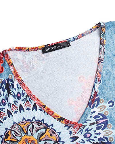 ZANZEA Vestidos Sudadera Mujer Impresión Cuello V Manga Larga Otoño Jerseys de Punto Largos Casual Tallas Grandes Suéter Suelta Floral 1 S