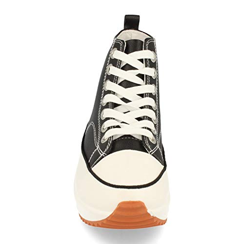 Zapatilla Abotinada, Comodas, Estilo Bamba, Material de Polipiel, con Plataforma, Cierre de Cordones, Primavera Verano 2021. Talla 40 Negro