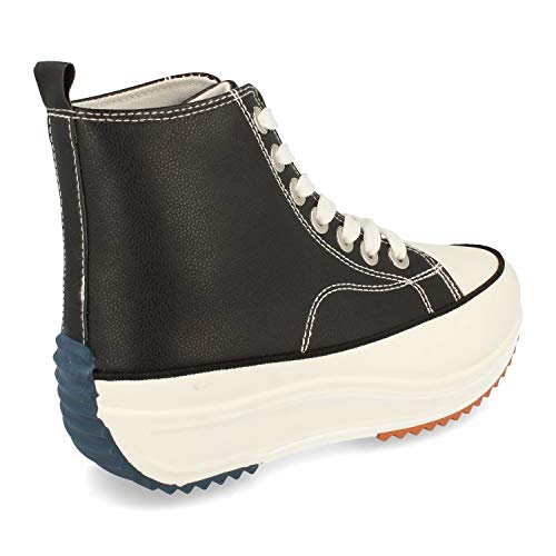 Zapatilla Abotinada, Comodas, Estilo Bamba, Material de Polipiel, con Plataforma, Cierre de Cordones, Primavera Verano 2021. Talla 40 Negro