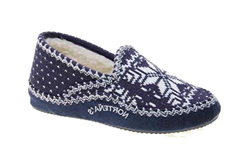 Zapatilla casa Cerrada de Lana y Forro Borreguillo. Cuña Interior de 2,5 cm y Piso de Goma Flexible Muy comodas. (Marino, Numeric_37) RECOMENDAMOS UNA Talla MAS