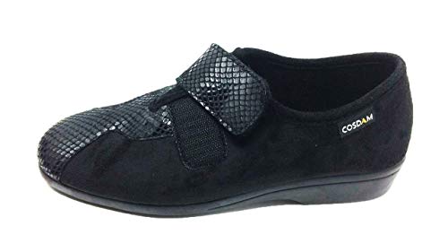 Zapatilla de Calle/Mujer/Cosdam/Material Bamara/Ancho Especial/Negro/Cuña 3 cm/Cierre fácil/Talla 39