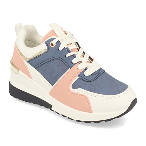 Zapatilla de Cuna para Mujer, Comodas, con Detalle Metalico en el Talon, y Cierre de Cordones, Primavera Verano 2021. Talla 37 Rosa