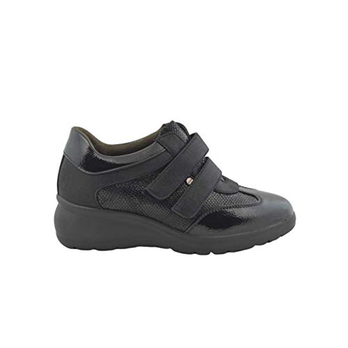 Zapatilla Deportiva cómoda cuña Interior Velcro Negro