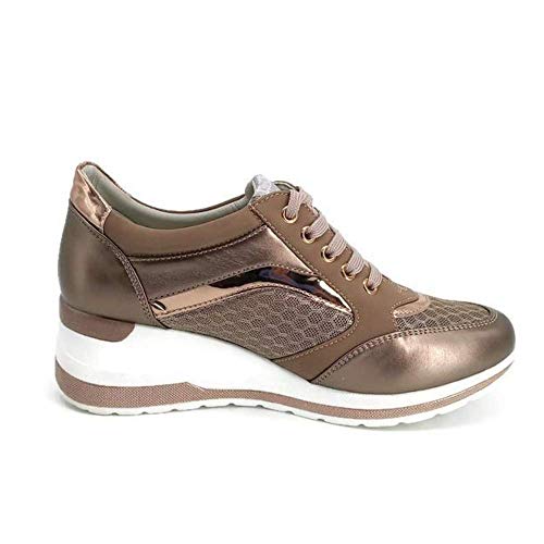 Zapatilla Deportiva con Estilo Mujer/Bambas de Chica con Cuña/Zapato de Mujer Sport para Vaqueros/Tenis con Cuña Baja (Bronce, 41)