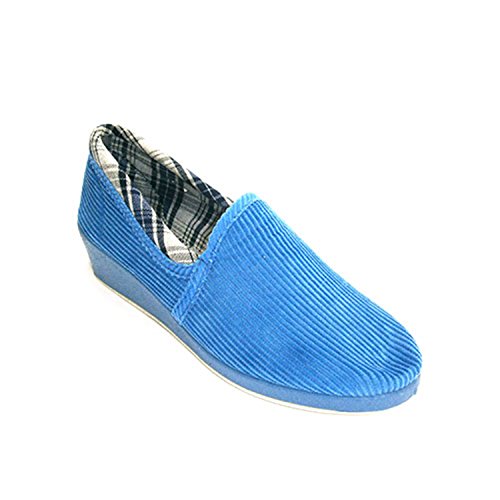 Zapatilla Mujer de Pana de algodón con Vuelta de Cuadros Salemera en Azul Talla 41