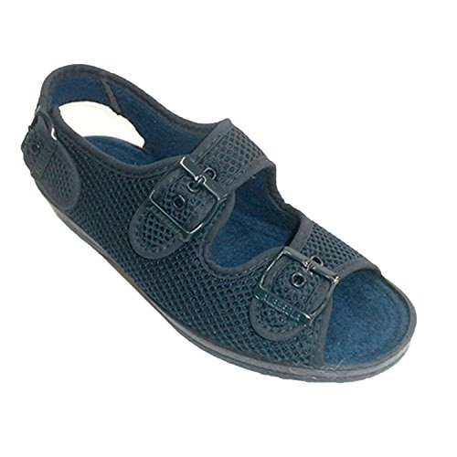 Zapatilla Mujer Muy Ancha con Hebillas en el Empeine y en el talón Alberola en Azul Marino Talla 41