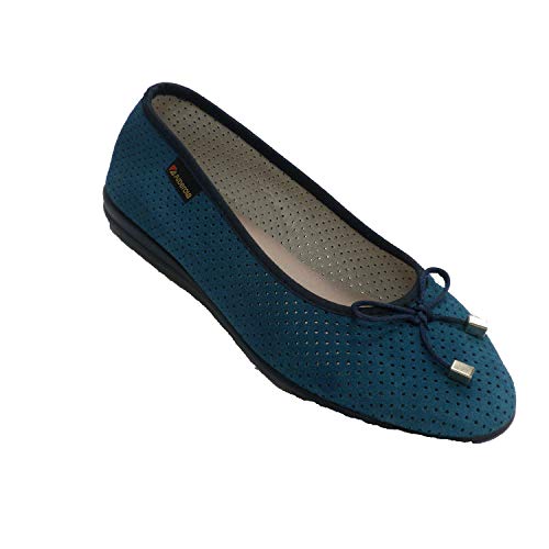Zapatilla Mujer Tipo Manoletinas Calada simulando Ante Alberola en Azul Talla 41