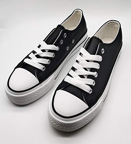 Zapatillas Blanca Negra Mujer con Plataforma Polipiel Zapatillas Suela Doble Zapatillas Bambas Deportivas Plataforma Mujer (Negro, Numeric_38)