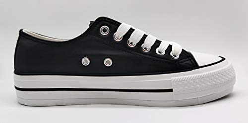 Zapatillas Blanca Negra Mujer con Plataforma Polipiel Zapatillas Suela Doble Zapatillas Bambas Deportivas Plataforma Mujer (Negro, Numeric_38)