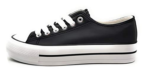Zapatillas Blanca Negra Mujer con Plataforma Polipiel Zapatillas Suela Doble Zapatillas Bambas Deportivas Plataforma Mujer (Negro, Numeric_38)