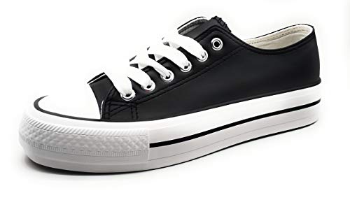 Zapatillas Blanca Negra Mujer con Plataforma Polipiel Zapatillas Suela Doble Zapatillas Bambas Deportivas Plataforma Mujer (Negro, Numeric_38)