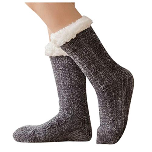 Zapatillas Casa Hombre Mujer Calcetines Navideños para Mujer Calcetines De Algodón De Invierno Calcetines Antideslizantes Más Gruesos Sólidos Calcetines De Alfombra Calcetines 38 Darkgrey