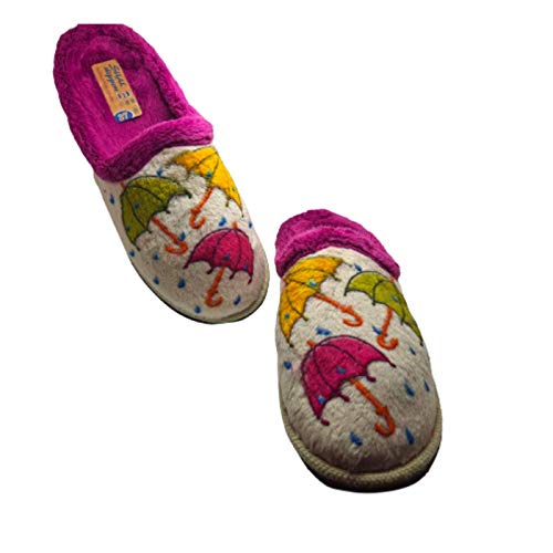 Zapatillas Casa Mujer CALIENTES CALIDAD Fabricado España Plantilla Anatomica Pantuflas Microfibra Forro Transpirable Slippers Máxima Comodidad Estar por Casa Mujer a DIARIO Originales,Paraguas,37