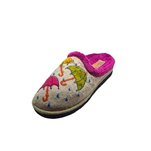 Zapatillas Casa Mujer CALIENTES CALIDAD Fabricado España Plantilla Anatomica Pantuflas Microfibra Forro Transpirable Slippers Máxima Comodidad Estar por Casa Mujer a DIARIO Originales,Paraguas,37