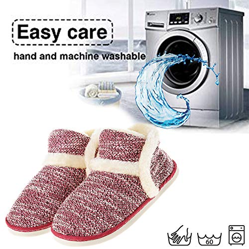 Zapatillas casa para Unisexo Antideslizante Pantufla Cerrada Pelusa Invierno, Caucho Rojo, 40/41 EU