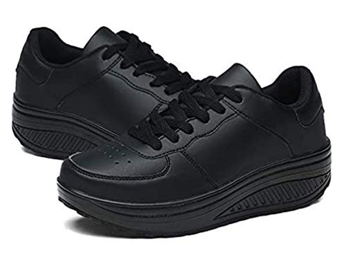 Zapatillas Casual para Mujer Zapatillas de Deporte Gimnasio Zapatos Cuña Cómodos Sneakers para Trotar Compras Negro 37