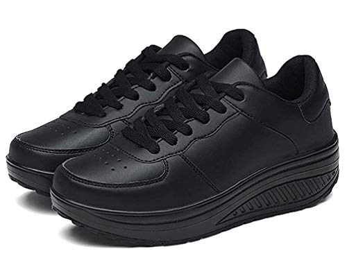 Zapatillas Casual para Mujer Zapatillas de Deporte Gimnasio Zapatos Cuña Cómodos Sneakers para Trotar Compras Negro 37