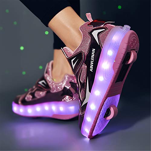 Zapatillas con Ruedas para Niñas y Niño LED Luces Zapatos con Ruedas 7 Colores USB Carga Luminosas Patines Calzado Deportivo al Aire Libre Gimnasia Zapatos de Skateboarding para Niños