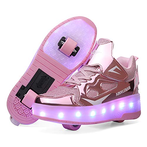 Zapatillas con Ruedas para Niñas y Niño LED Luces Zapatos con Ruedas 7 Colores USB Carga Luminosas Patines Calzado Deportivo al Aire Libre Gimnasia Zapatos de Skateboarding para Niños