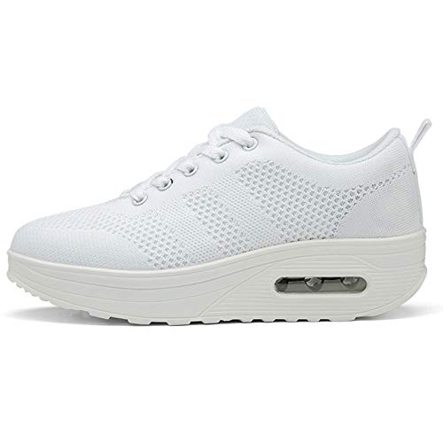 Zapatillas cuña Mujer Deportivas cuña Mujer Zapatos Deporte Gimnasio Zapatillas de Running Ligero Sneakers Cómodos Fitness Zapatos de Trabajo Blanco A 37EU